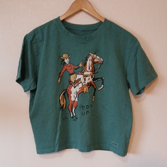 Life Is Good Tops - Life Is Good Green Short Sleeve Tee with Cowboy Horse Graphic